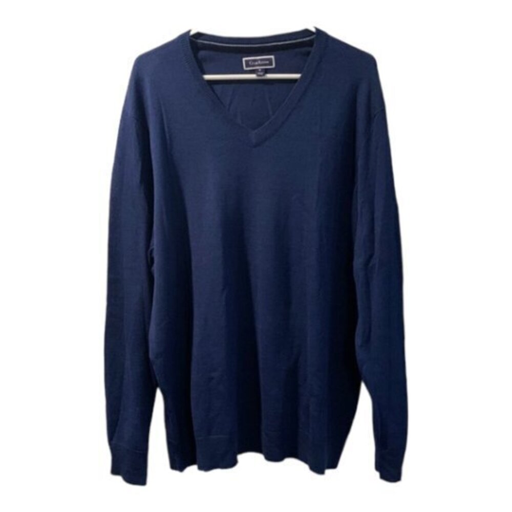 Men's Club Room Macys Navy V-Neck Pullover Wooll Blend Sweater Size XL EUC #0389